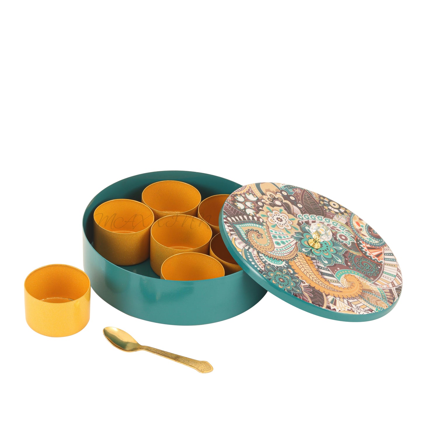 Floral Design Mina Masala Box Set with Spoon (7 Container, 40 ml)