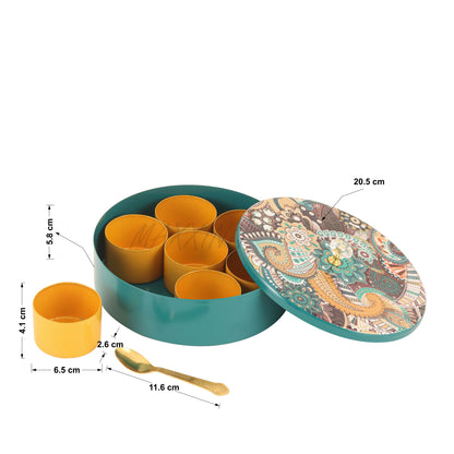 Floral Design Mina Masala Box Set with Spoon (7 Container, 40 ml)