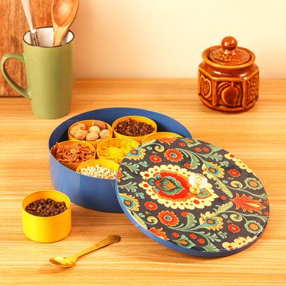 Floral Design Spice Box Set for Kitchen with Spoon (7 Container, 40ml) Masala Box