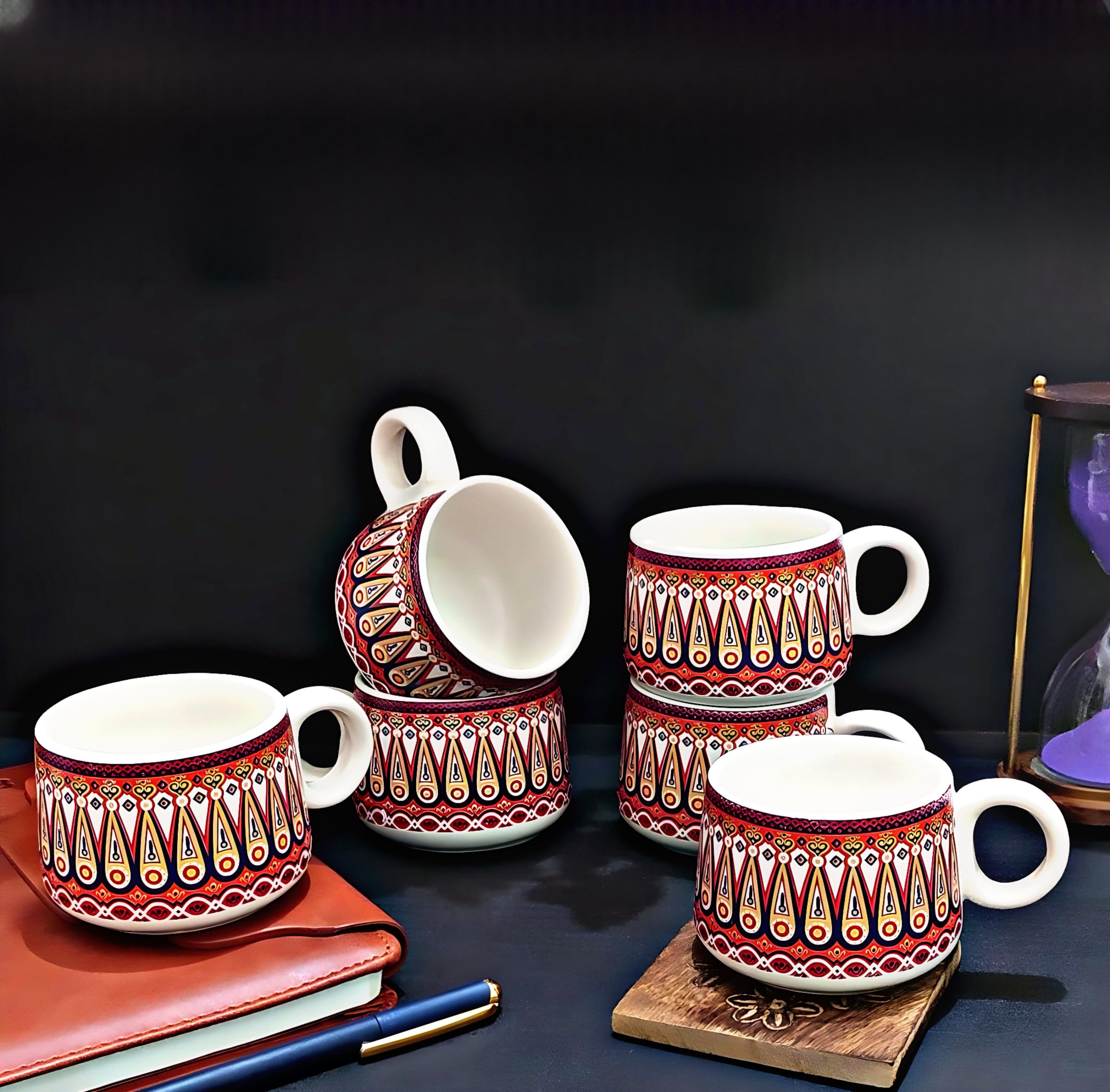 Handcrafted Jaipuri Design Tea and Coffee Mugs (Set of 6)