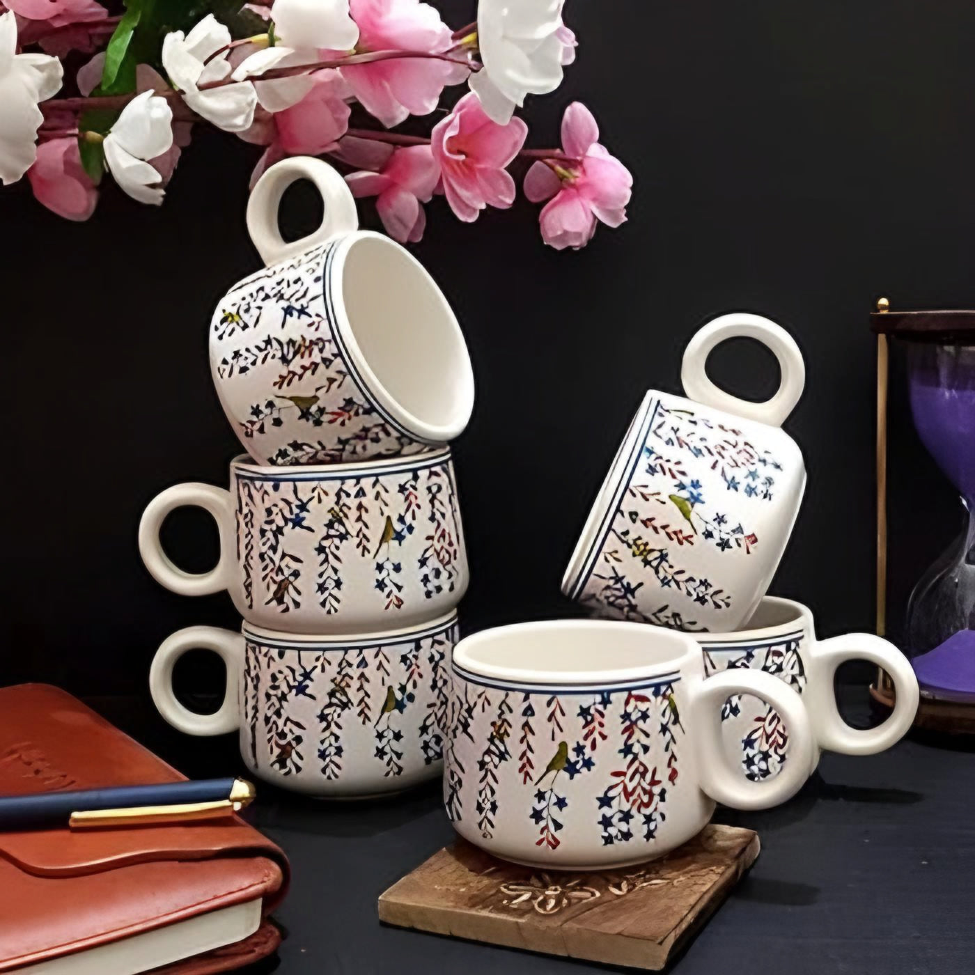 Handcrafted Jaipuri Design Ceramic Mugs (Set of 6)