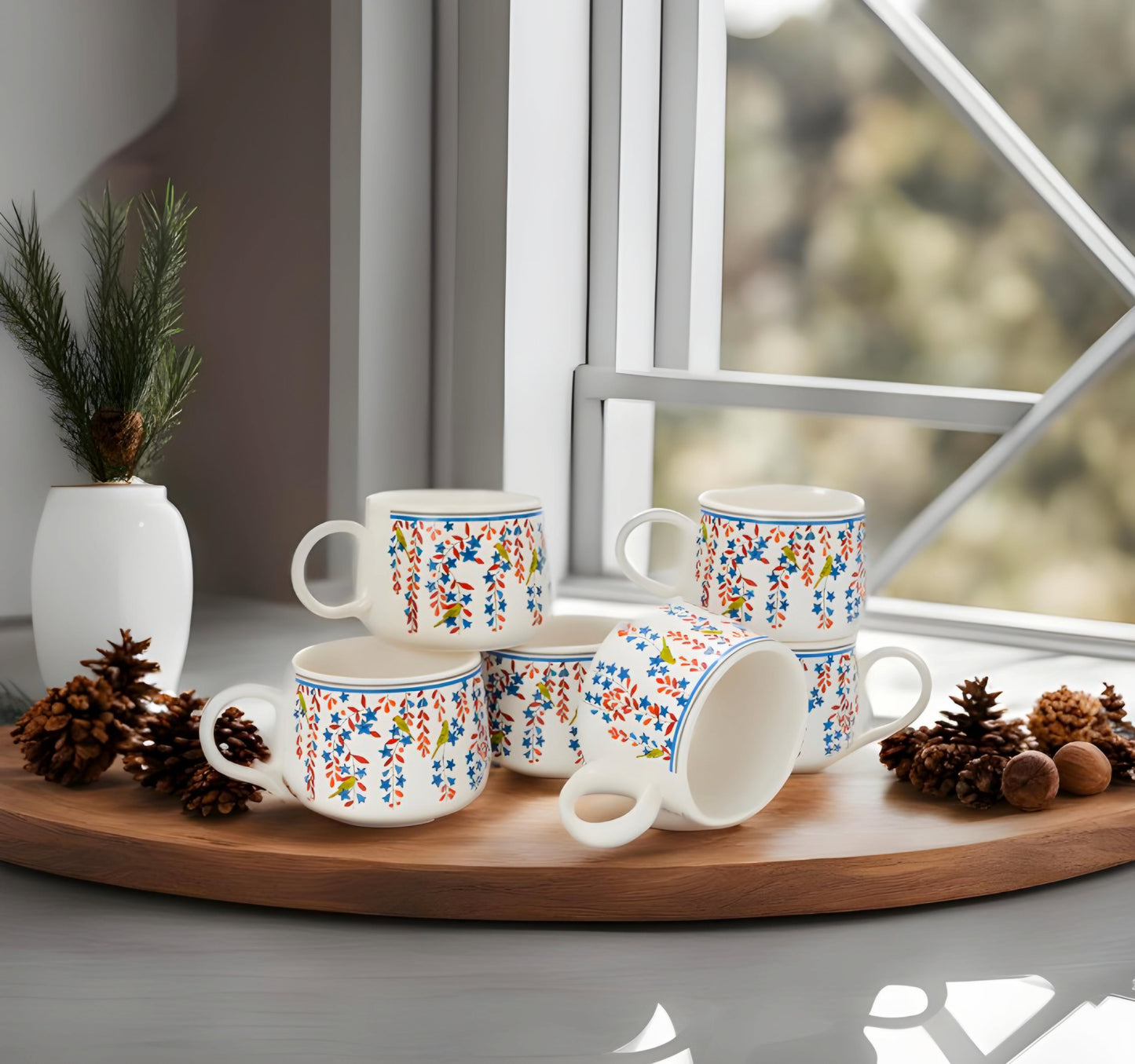 Handcrafted Jaipuri Design Ceramic Mugs (Set of 6)