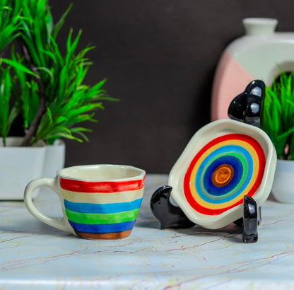 Ceramic Cup Plate Set Rainbow Design