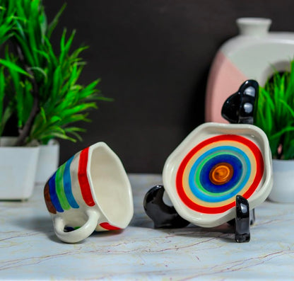 Ceramic Cup Plate Set Rainbow Design