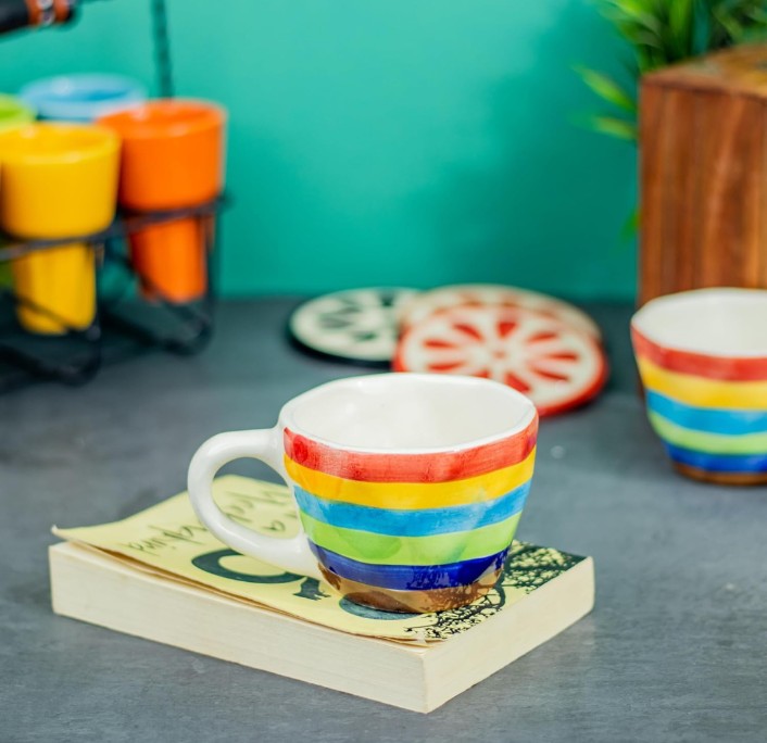 Ceramic Cup Plate Set Rainbow Design