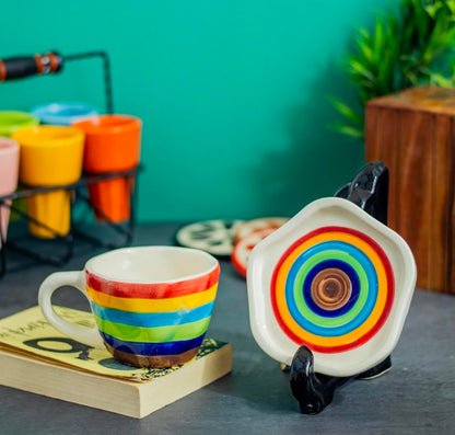 Ceramic Cup Plate Set Rainbow Design